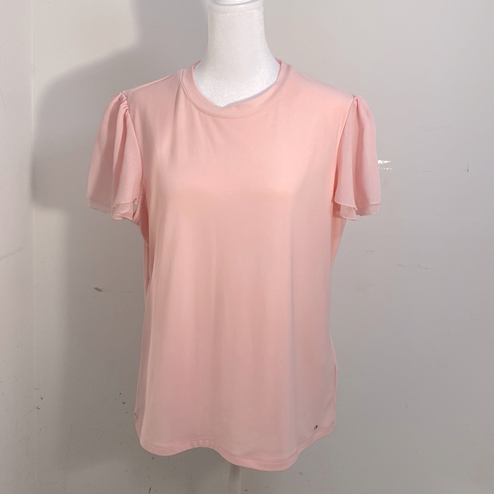 TOMMY HILFIGER | Pink Jersey Top with Flutter Chiffon Sleeves